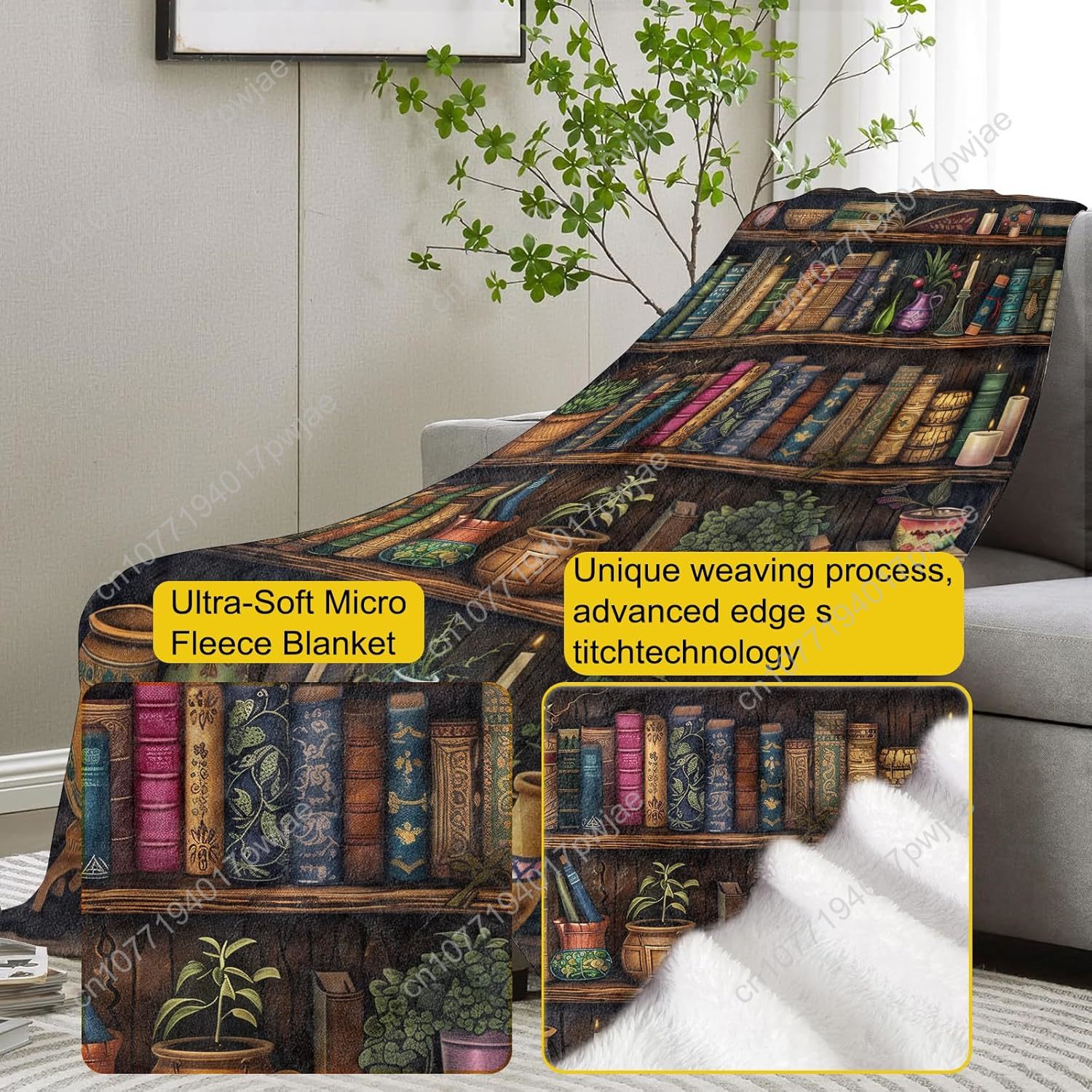 Vintage Bookshelf Blanket Read – обзор и цена Home Textiles & Furnishings